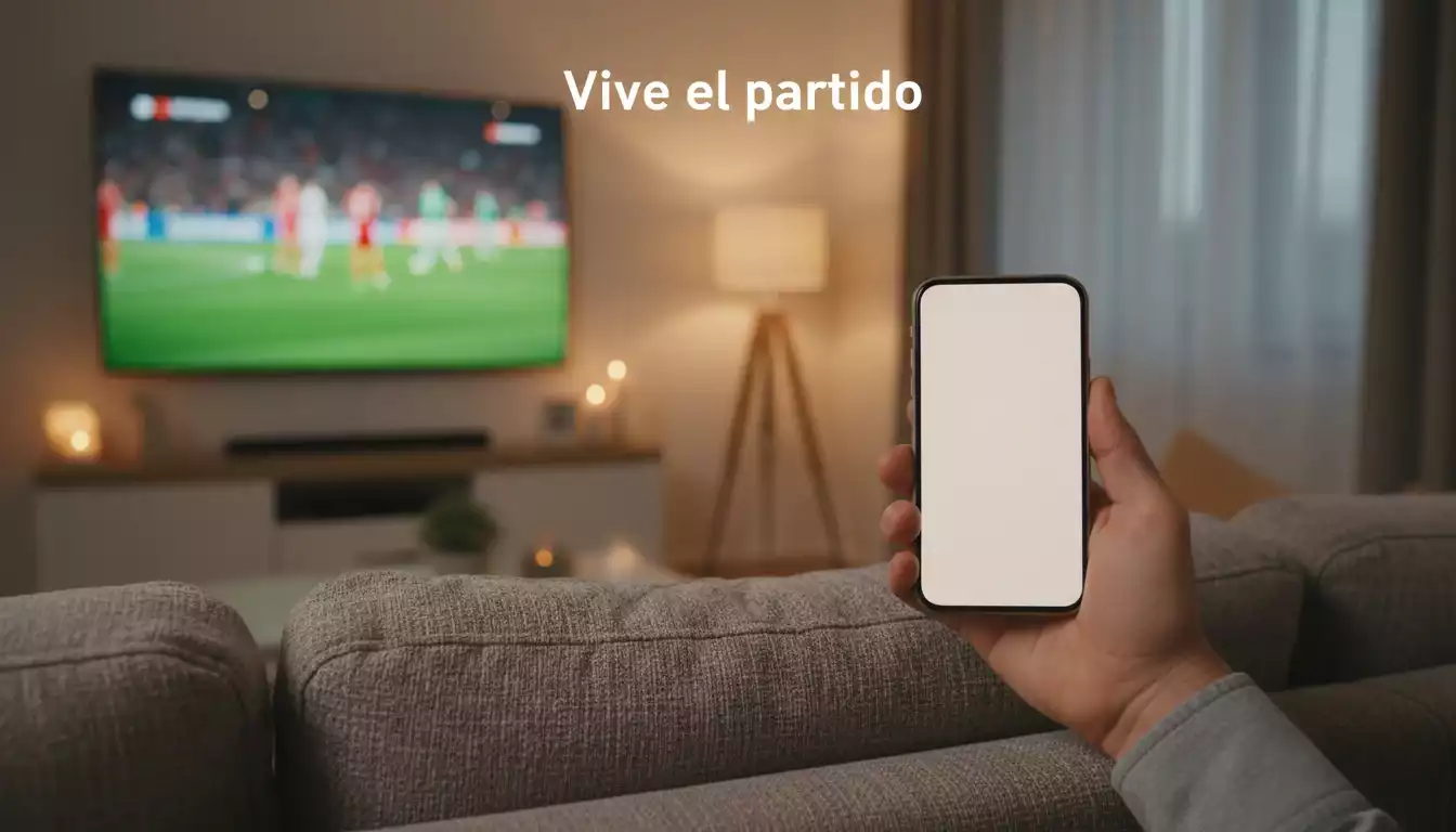 Persona usando una app de apuestas deportivas en su smartphone durante un partido de fútbol
