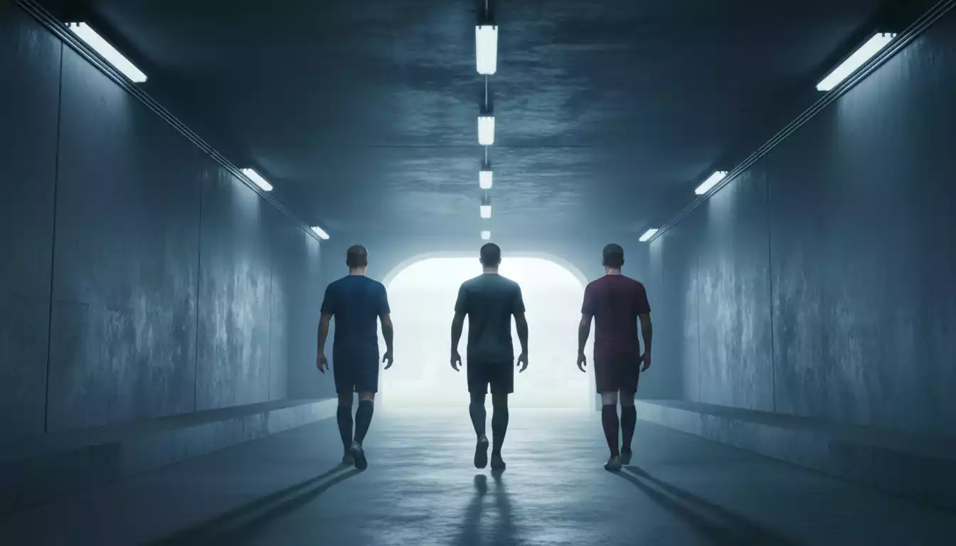 Jugadores de fútbol en el túnel de vestuarios durante el descanso de un partido de la Eurocopa