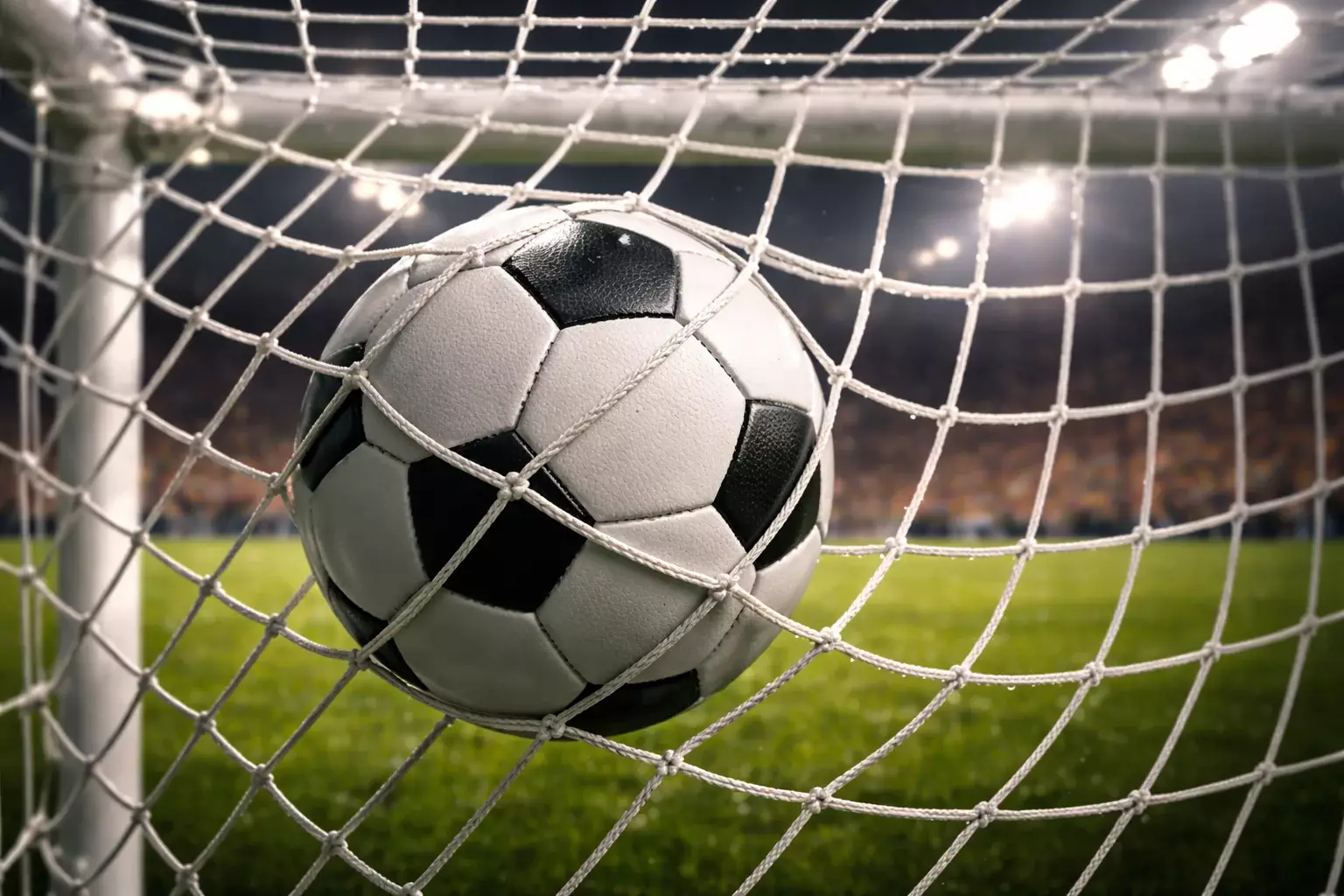 Balón de fútbol entrando en la portería durante un gol en la Eurocopa