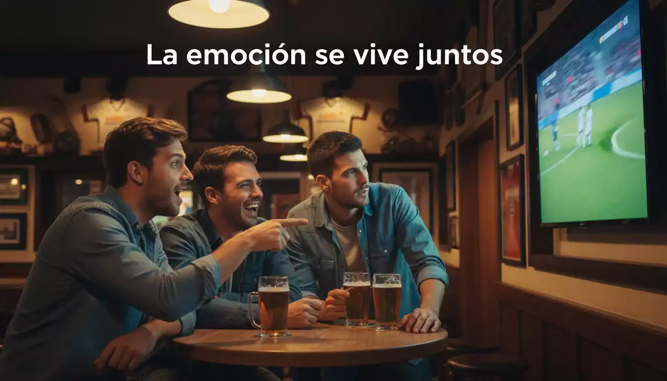 Grupo de amigos viendo un partido de la Eurocopa juntos en un bar deportivo