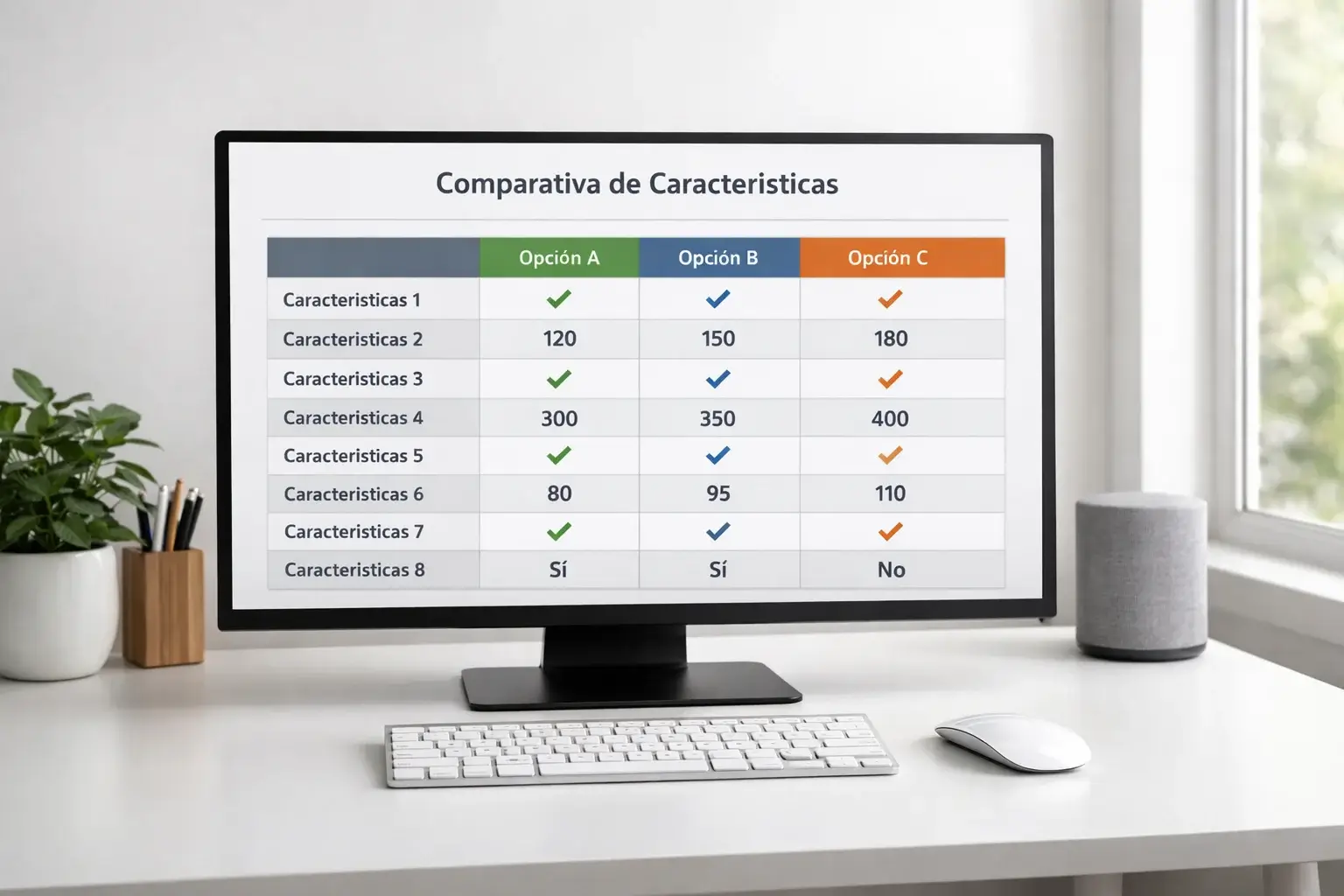 Pantalla de ordenador mostrando comparativas de datos en columnas