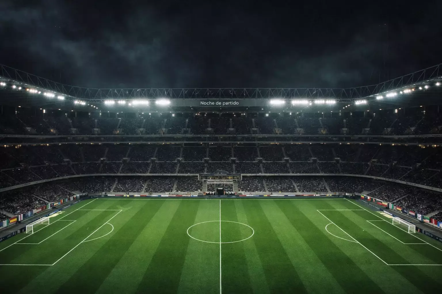 Estadio de fútbol europeo iluminado de noche preparado para un gran torneo internacional