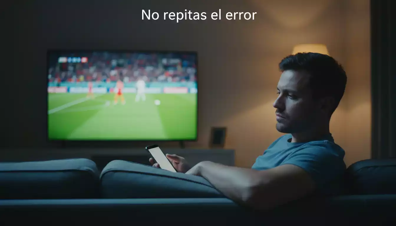 Aficionado al fútbol reflexionando frente a una pantalla con un partido de la Eurocopa