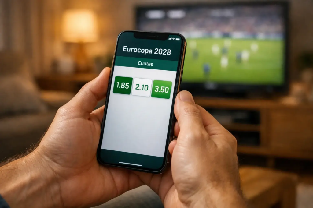 Persona consultando una aplicación de apuestas deportivas en un smartphone