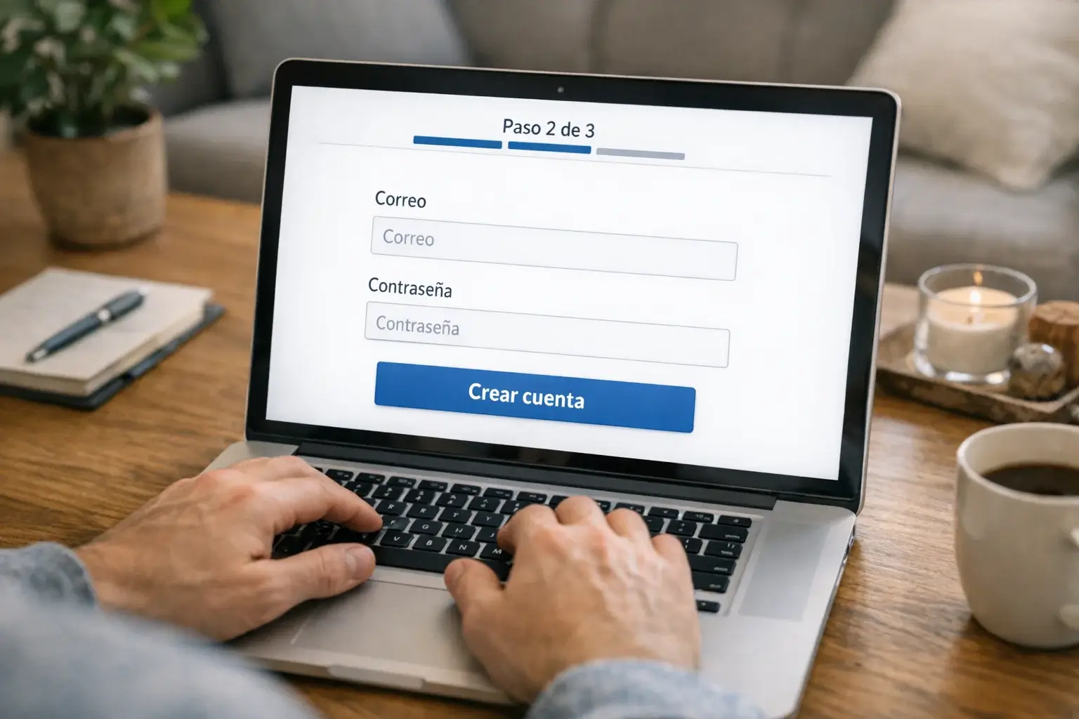 Persona usando ordenador portátil para completar un formulario online